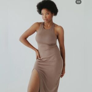 Klassy Network Ribbed Racerback Midi Dress in mocha brown Size XXL